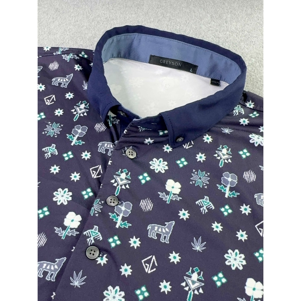 Greyson Polo Shirt Men's Size Large Print‎ Performance Golf Wolf Southwest AOP